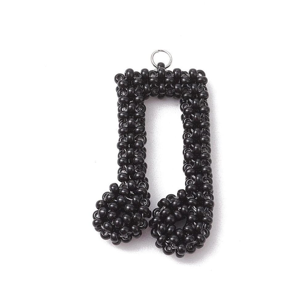 2121 3 pcs Black Musical Note Theme Glass Charms Seed Bead Music Symbol